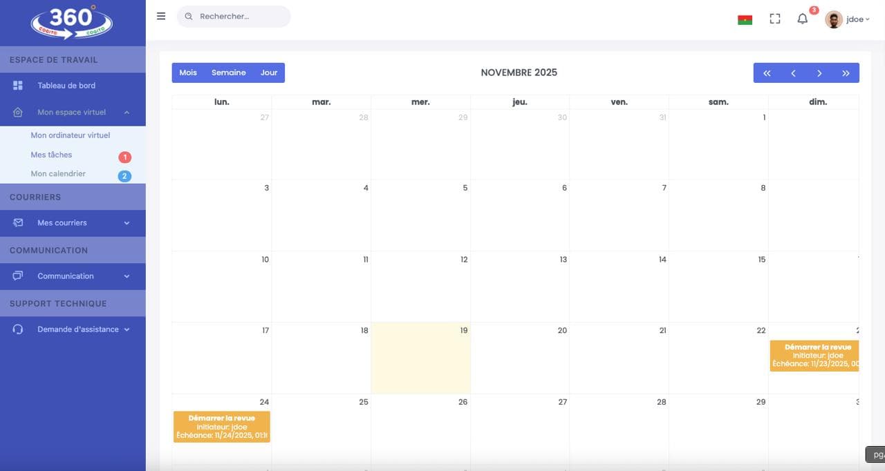 Calendrier des tâches